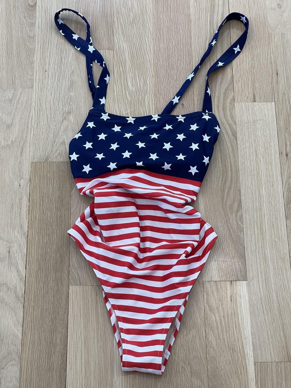 Old Navy Womens One Piece Swimsuit Medium USA Flag Stars Stripes Polyester